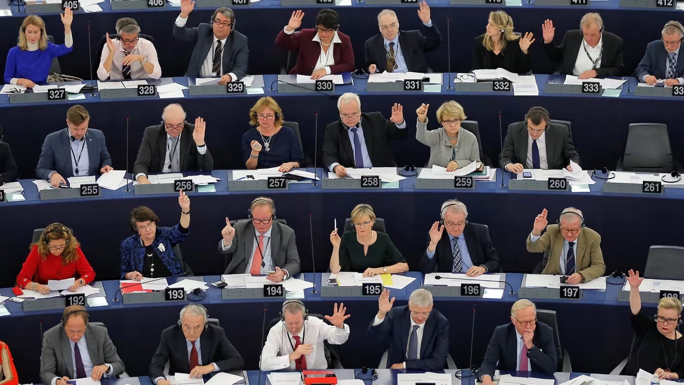 The European Parliament building in Strasbourg, France.