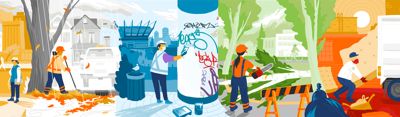 Collage of minor city problems like graffiti and potholes